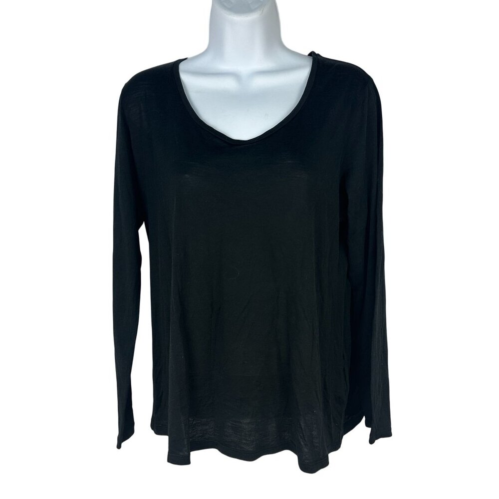 Eileen Fisher Petite Long Sleeve Black Silk Blend Top Womens PL